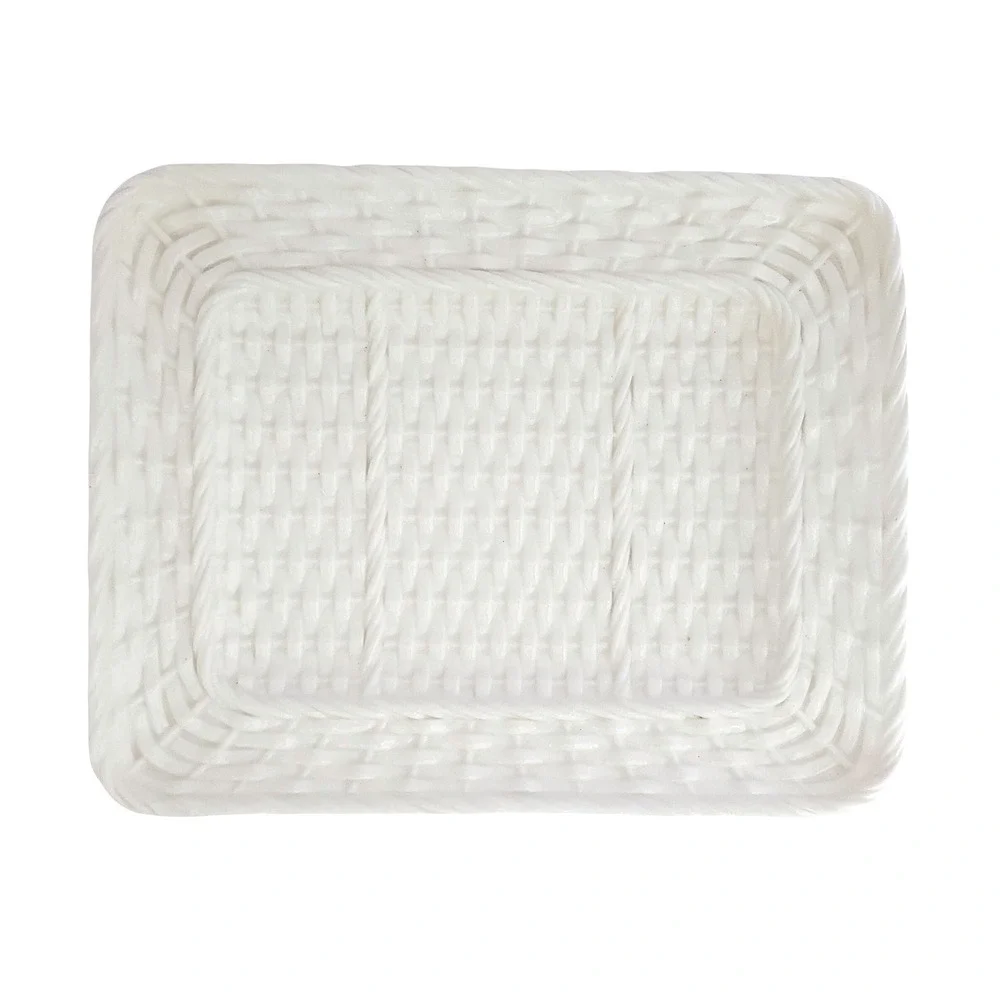Amora Ceramic Basketweave Tray Made in Italy Rectangular Woven Design Off White